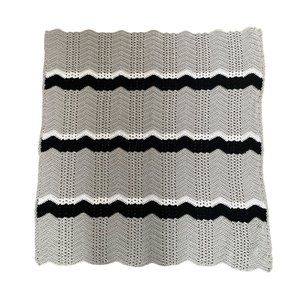 Arrow Stitched Knit Crochet Handmade Afghan Blanket Gray, Black Grandma 50x46